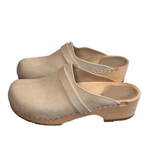 Sandgrens Clogs Nude Cream Leather Wood Swedish Handmade Boho EU 41 US 10